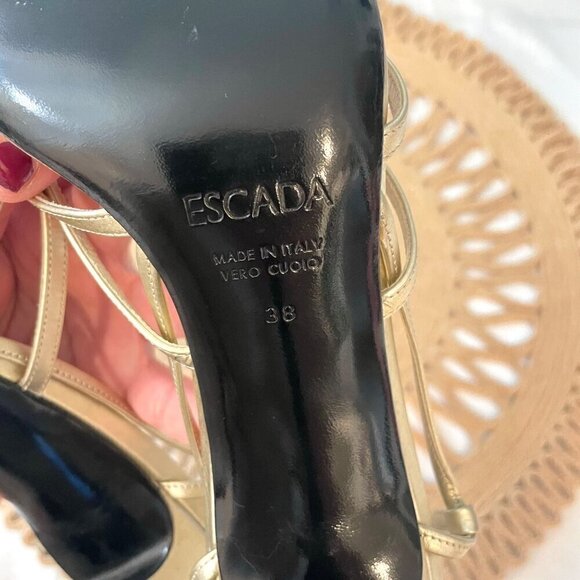 Escada Gold Strappy Heeled Sandals Size EU 38 - Picture 9 of 11